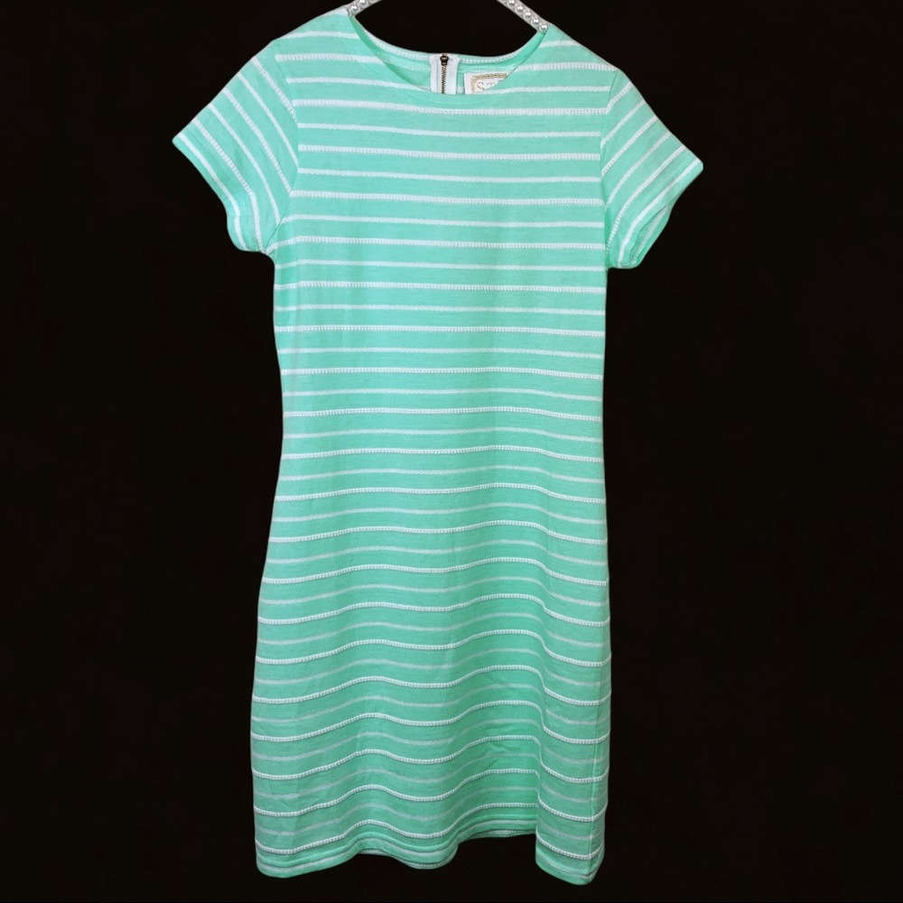 Sail To Sable Green White Summer Knit Striped Short Sleeve Midi Dress Size XS